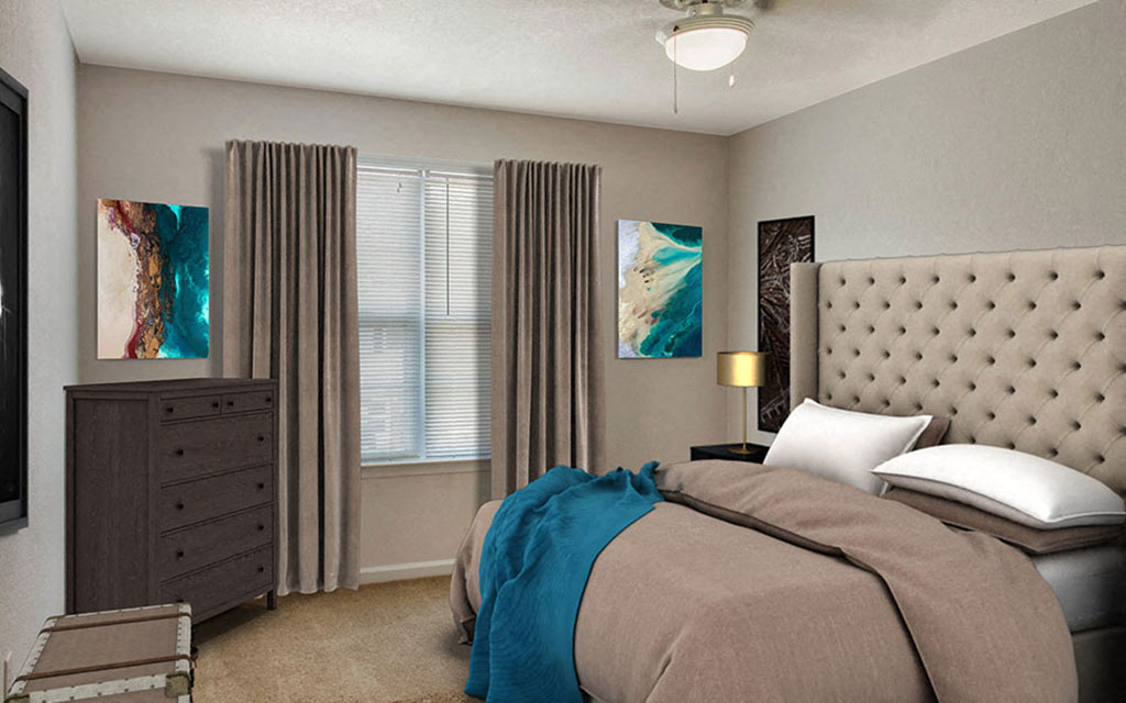 a bedroom with a bed and a dresser