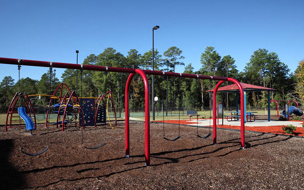a playground with monkey bars and slides at a park