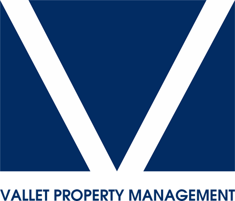 A blue and white image with the words "VALLET PROPERTY MANAGEMENT" written on it.
