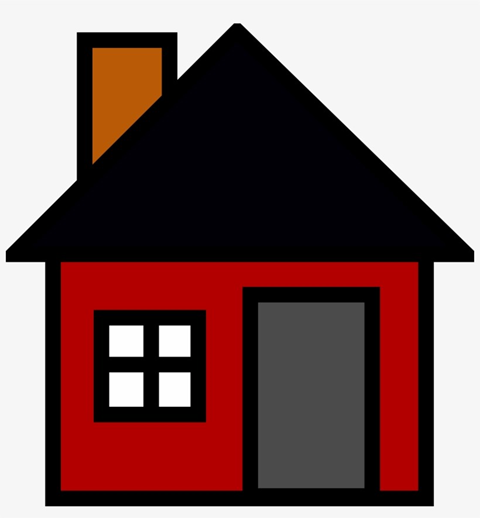a red house with a black roof