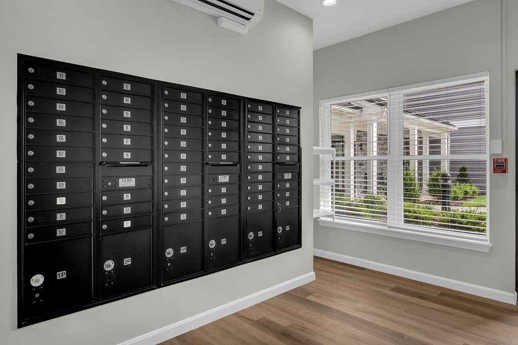a lockers in a room with a window