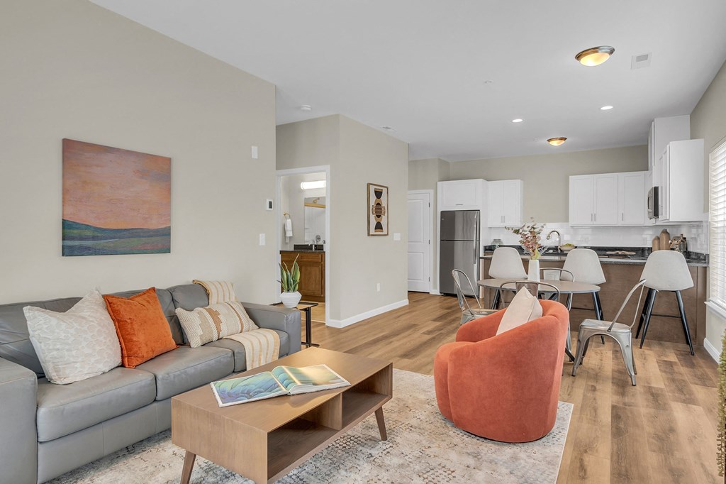 a living room with a couch and a coffee table