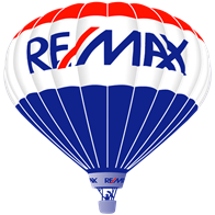 a hot air balloon with the rfmax logo on it