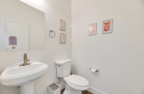 a bathroom with a sink toilet and a mirror