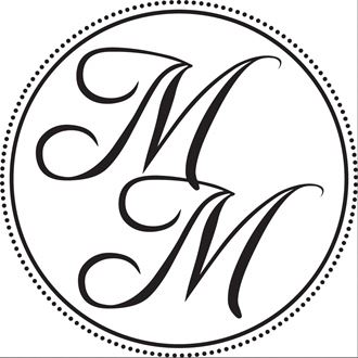 a monogram logo in a circle outlined in black