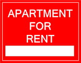 an apartment for rent sign on a red background