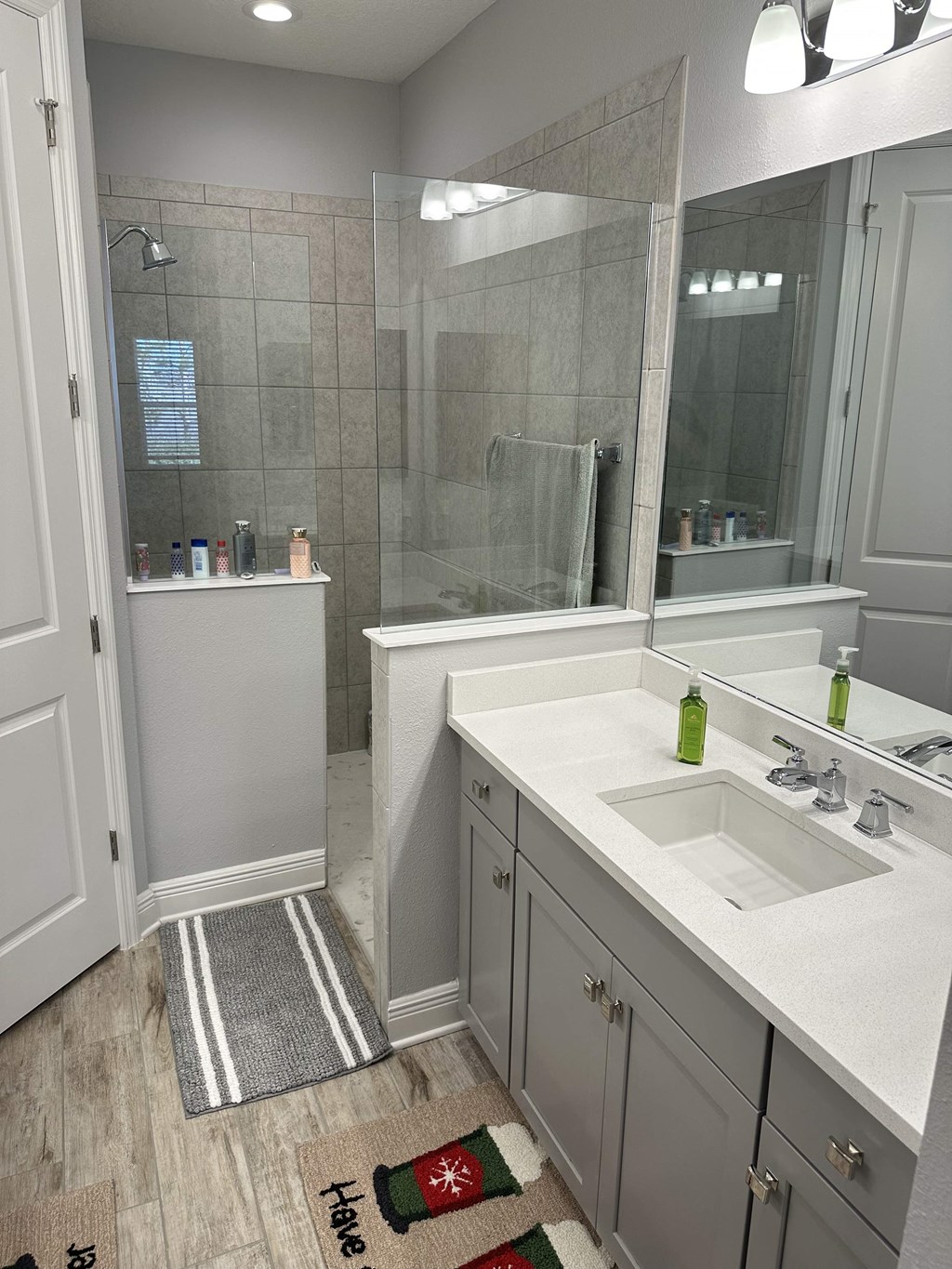 a bathroom with a sink and a shower