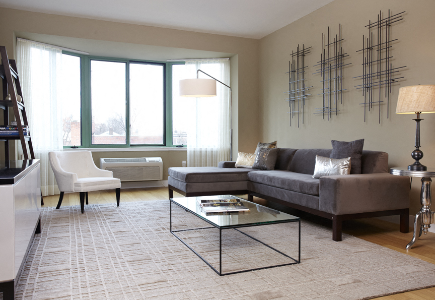 a living room with a couch and a coffee table