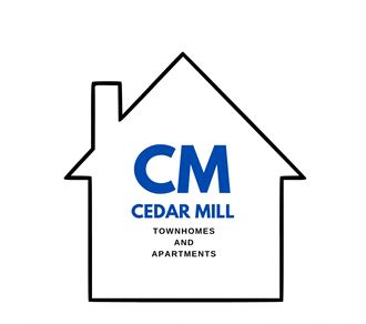 a house shape with the cedar mill logo in the middle