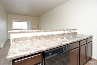 a kitchen with granite counter tops and a dishwasher and sink