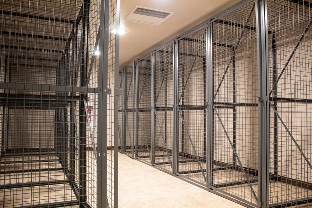 the cages in the basement of the building are empty