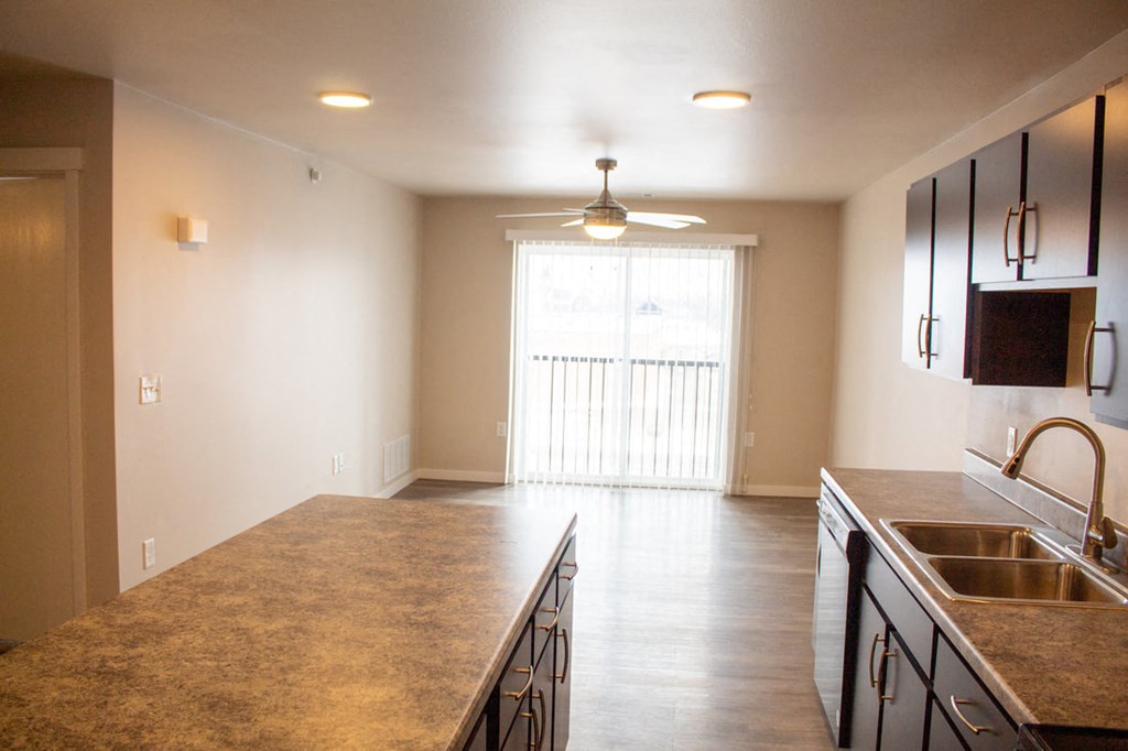 a kitchen with a counter top and a sink