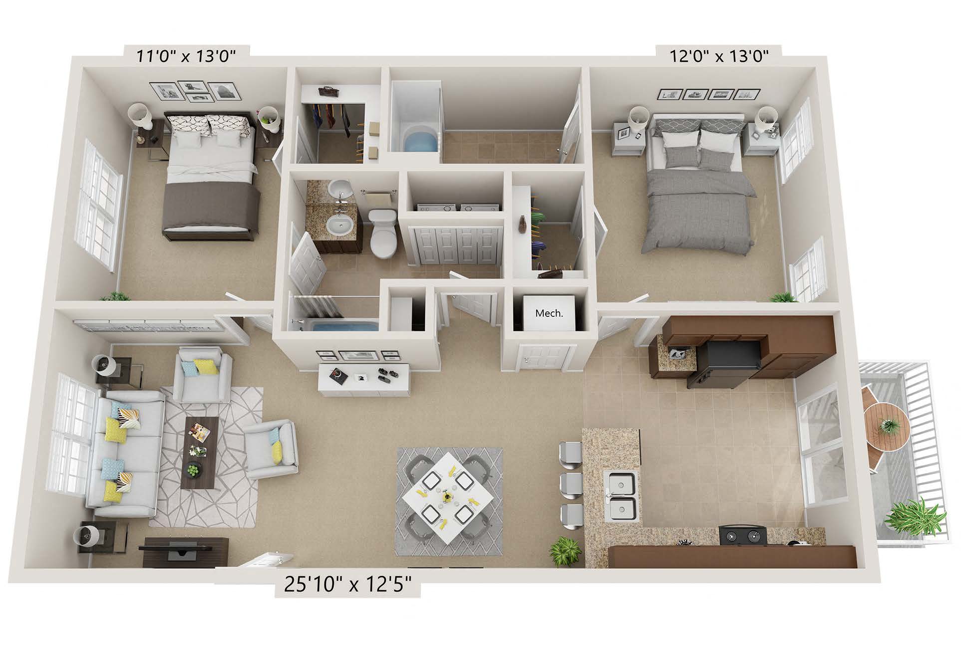 2 Bedroom 2 Bath A