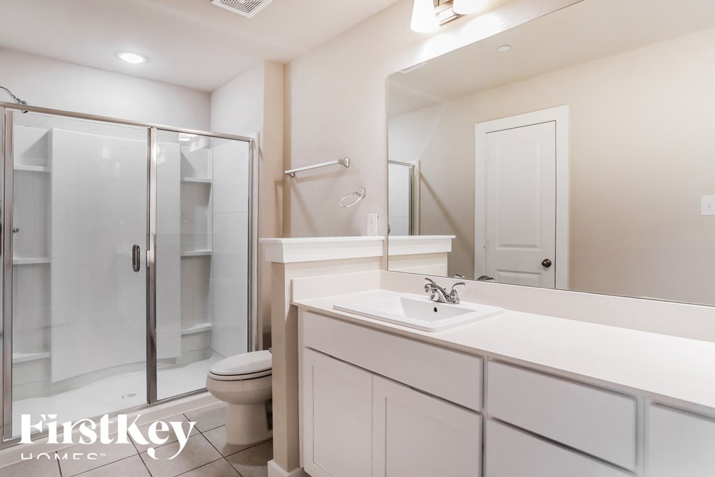 a bathroom with a sink and a toilet and a shower