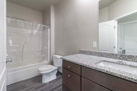 the preserve at ballantyne commons bathroom with sink toilet and shower