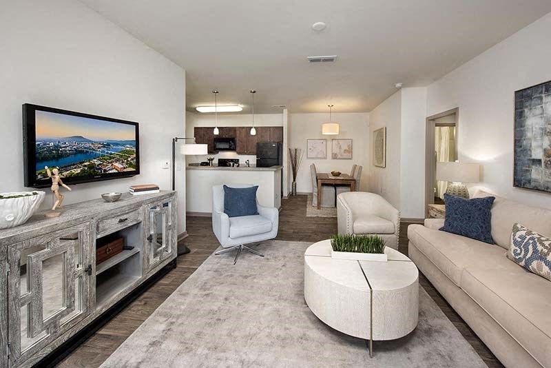 a living room with a couch and a television