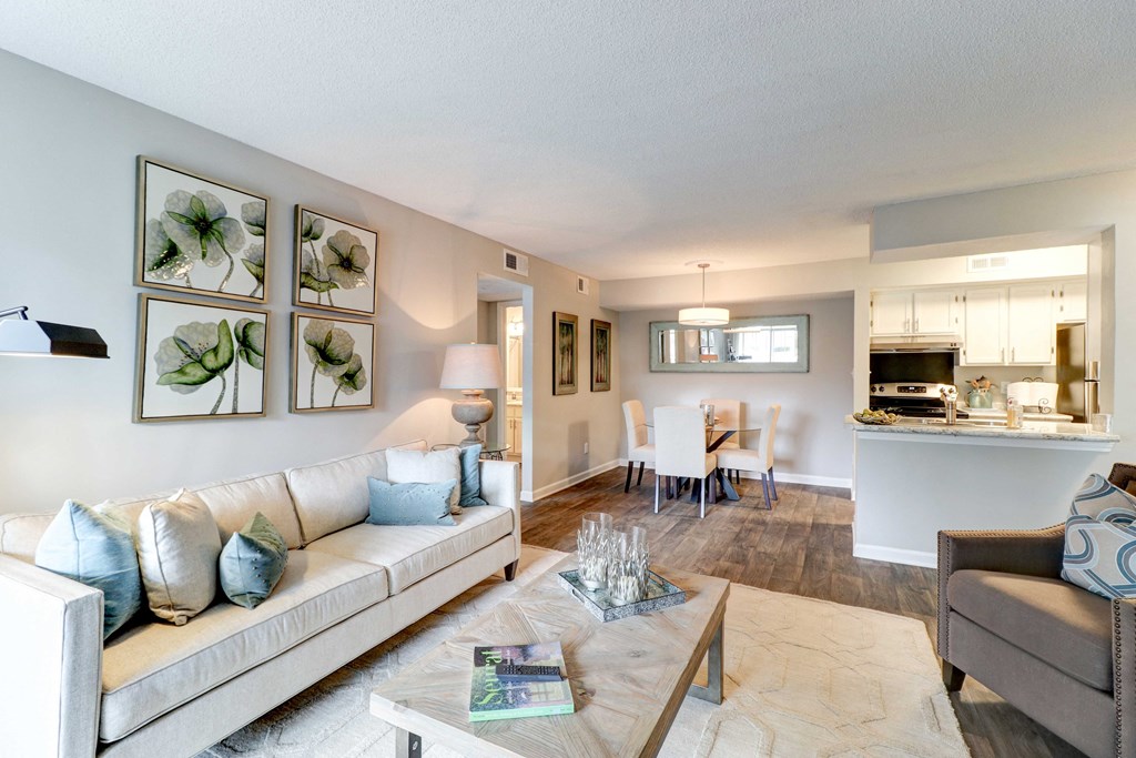 a living room with a couch and a table