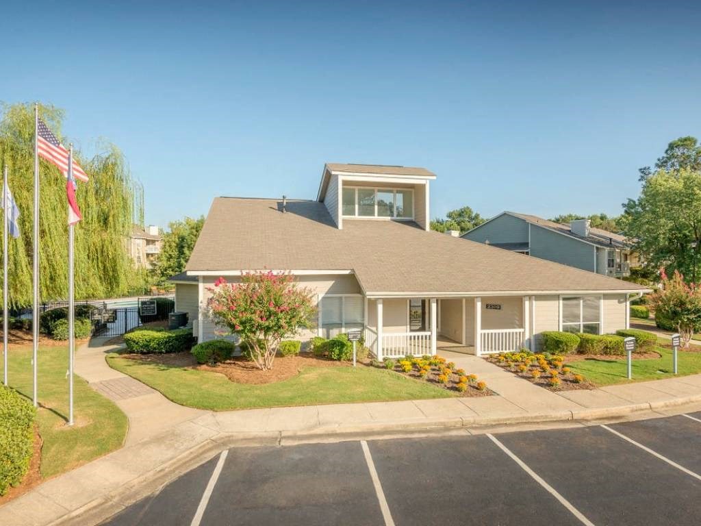 a house with an flag in front of it