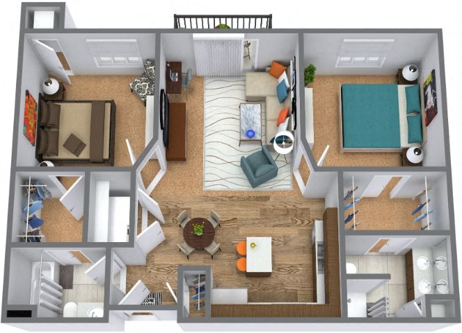 2 BR 2 BA - 3D Floor Plan at Rivers Edge Apartments, Minnesota, 55330