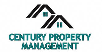 the logo for the century property management company is a house with windows