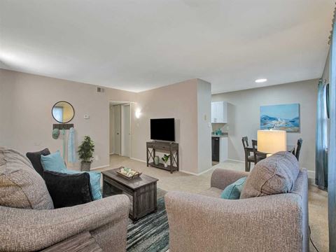 Living Room With TV at Ridgewood Club Apartments, Virginia Beach