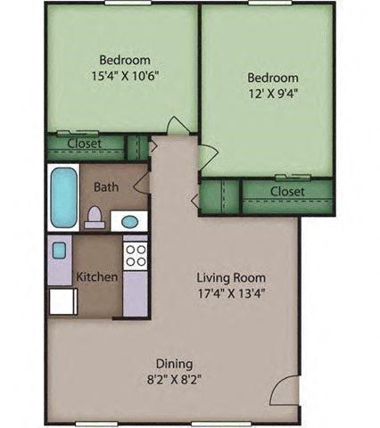 Birch Floor Plan at Ridgewood Club Apartments, Virginia Beach