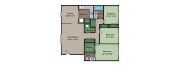 Oak Floor Plan at Ridgewood Club Apartments, Virginia, 23452