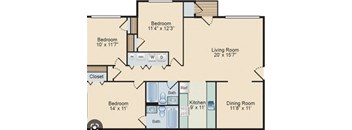 3 Bedrooms, 2 Bathrooms