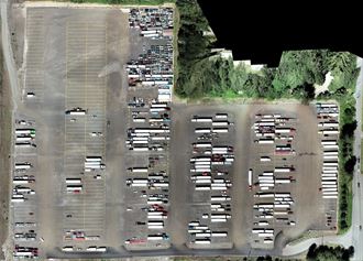 a birdseye view of a parking lot
