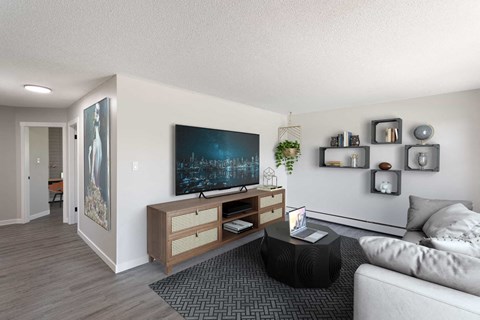 a living room with a couch and a tv