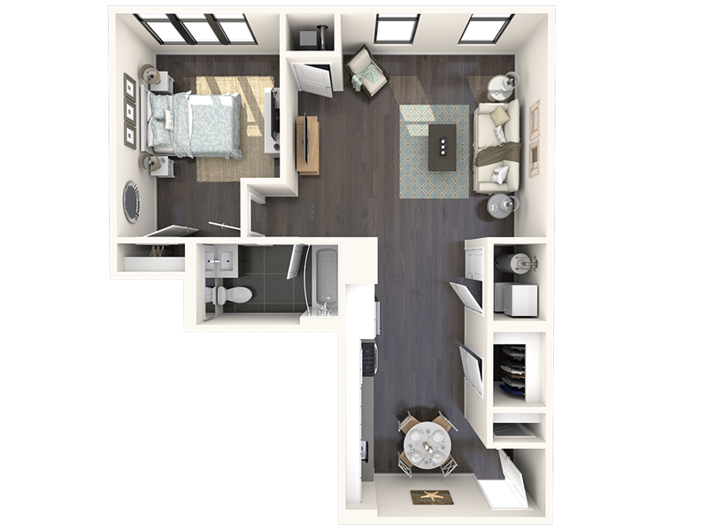 Studio apartment layout at Bay One Apartments, New Jersey