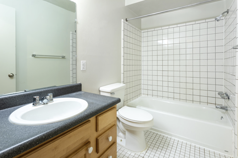 a bathroom with a sink toilet and a bath tub