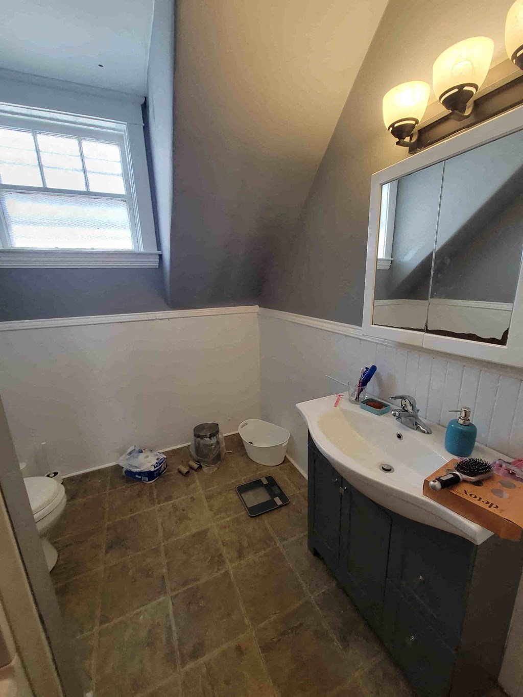 a bathroom with a sink and a toilet and a mirror