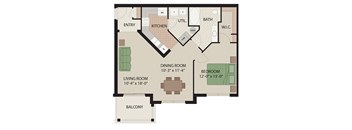 1 Bed 1 Bath Floor Plan at Claremont, Exton, PA, 19341