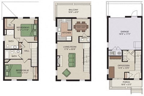 2-Bedroom, 2.5-Bathroom Townhome with Attached Garage Floor Plan at Claremont, Exton, PA
