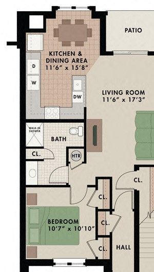 Breckenridge apartment floor plan at New Kent apartments with one bedroom one bathroom