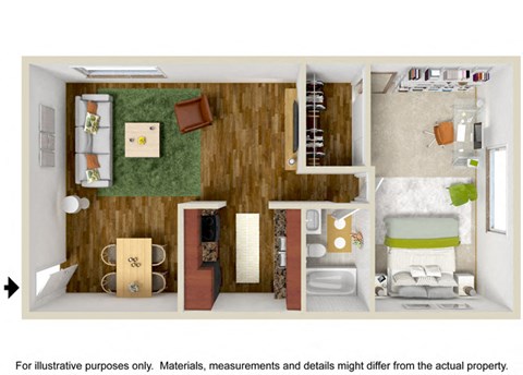 1 Bedroom Floor Plan at Parthenia Terrace Apartments, Canoga Park, California