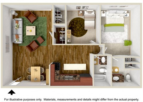 2 Bedroom Floor Plan at Parthenia Terrace Apartments, Canoga Park