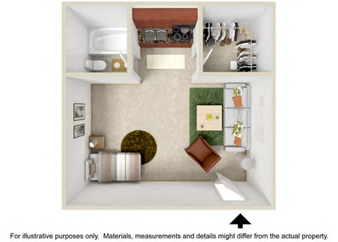 Studio Floor Plan at Parthenia Terrace Apartments, Canoga Park, 91304