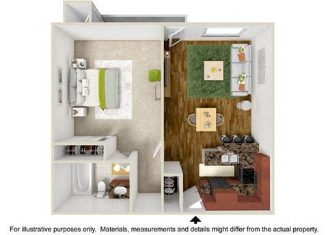 1 Bedroom Floor Plan at Woodland Trio Apartments, California