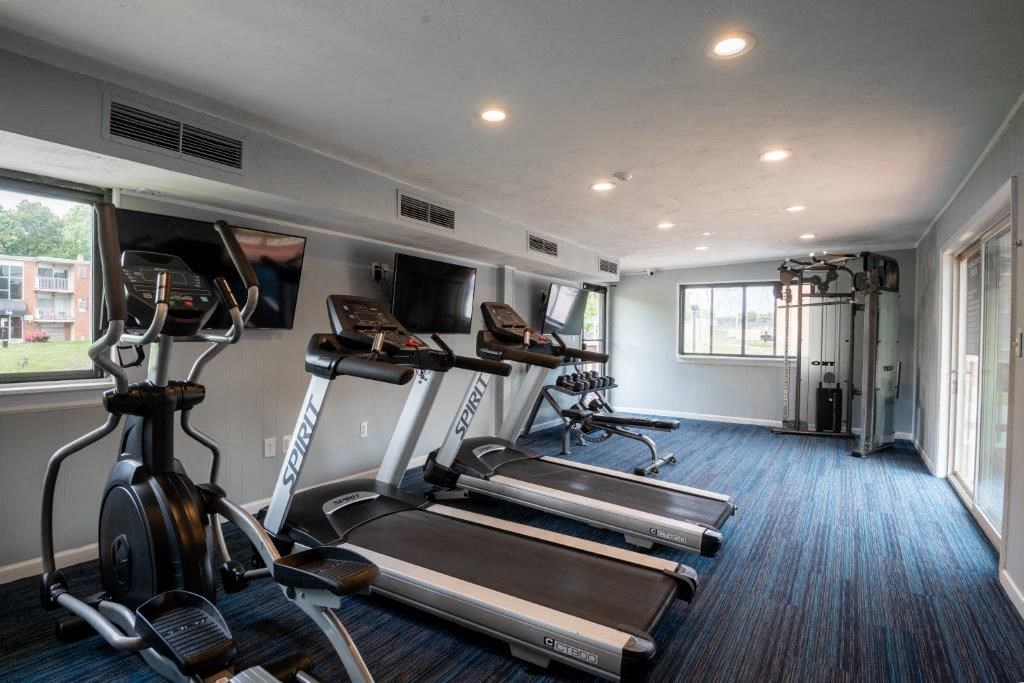the gym in the fitness center is equipped with cardio equipment