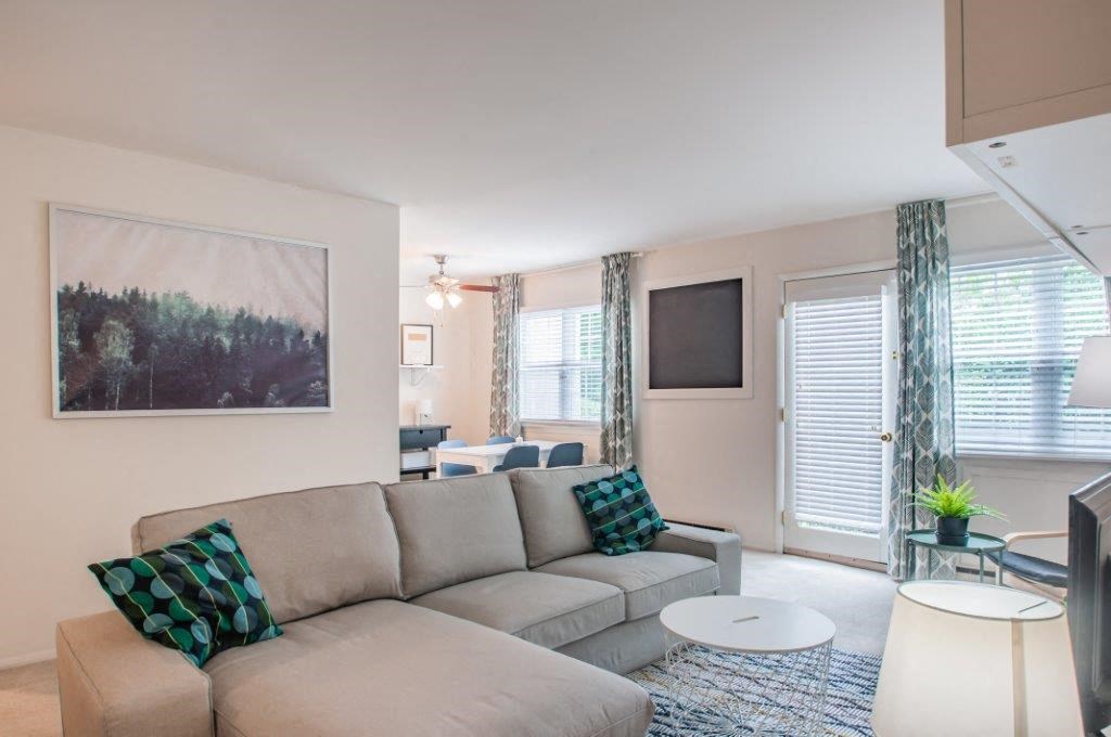 a living room with a couch and a television