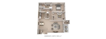 Two Bedroom 2 Bath- 1250 sqft