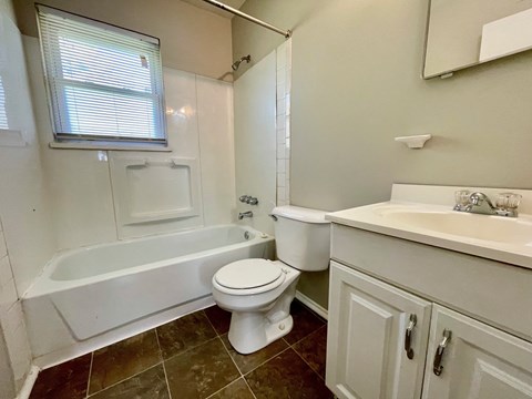 a bathroom with a toilet and a tub and a sink