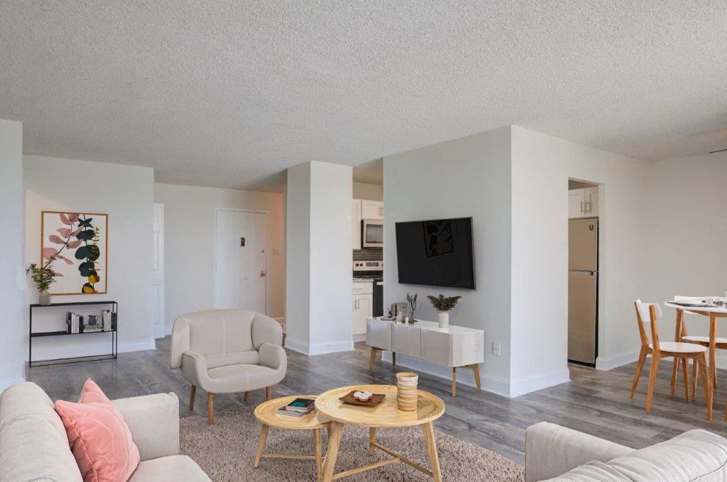 a living room with a couch and a table