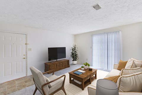 the preserve at ballantyne commons living room with couch and coffee table and tv