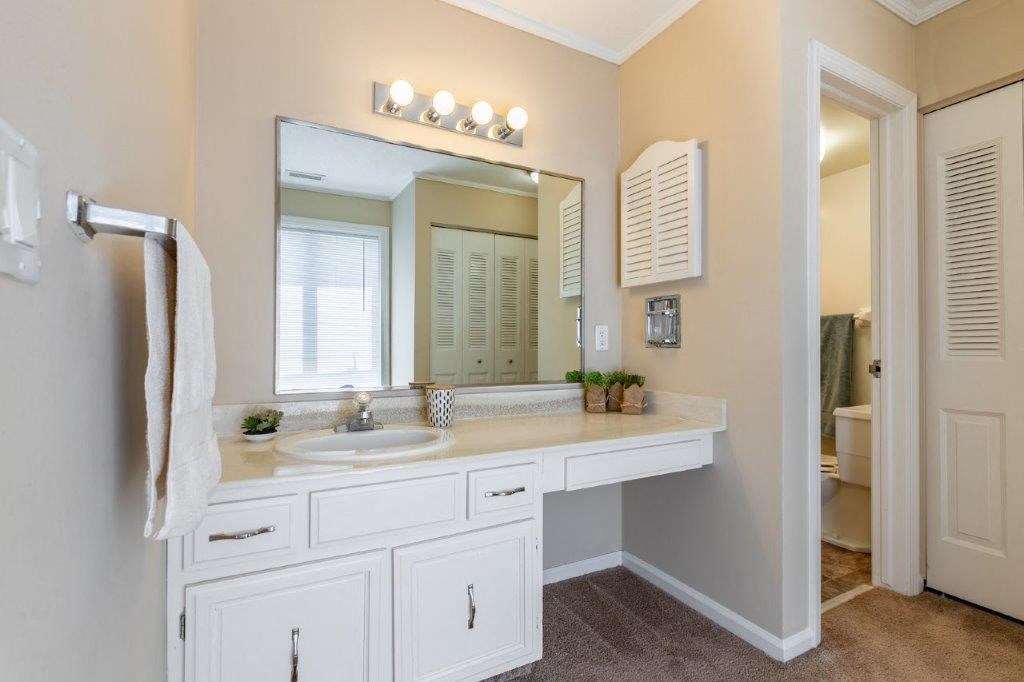 a bathroom with a sink and a large mirror