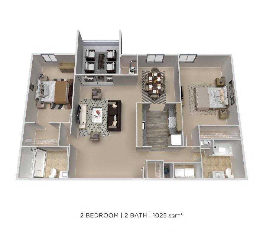 Two Bedroom 2 Bath - 1,025 sqft