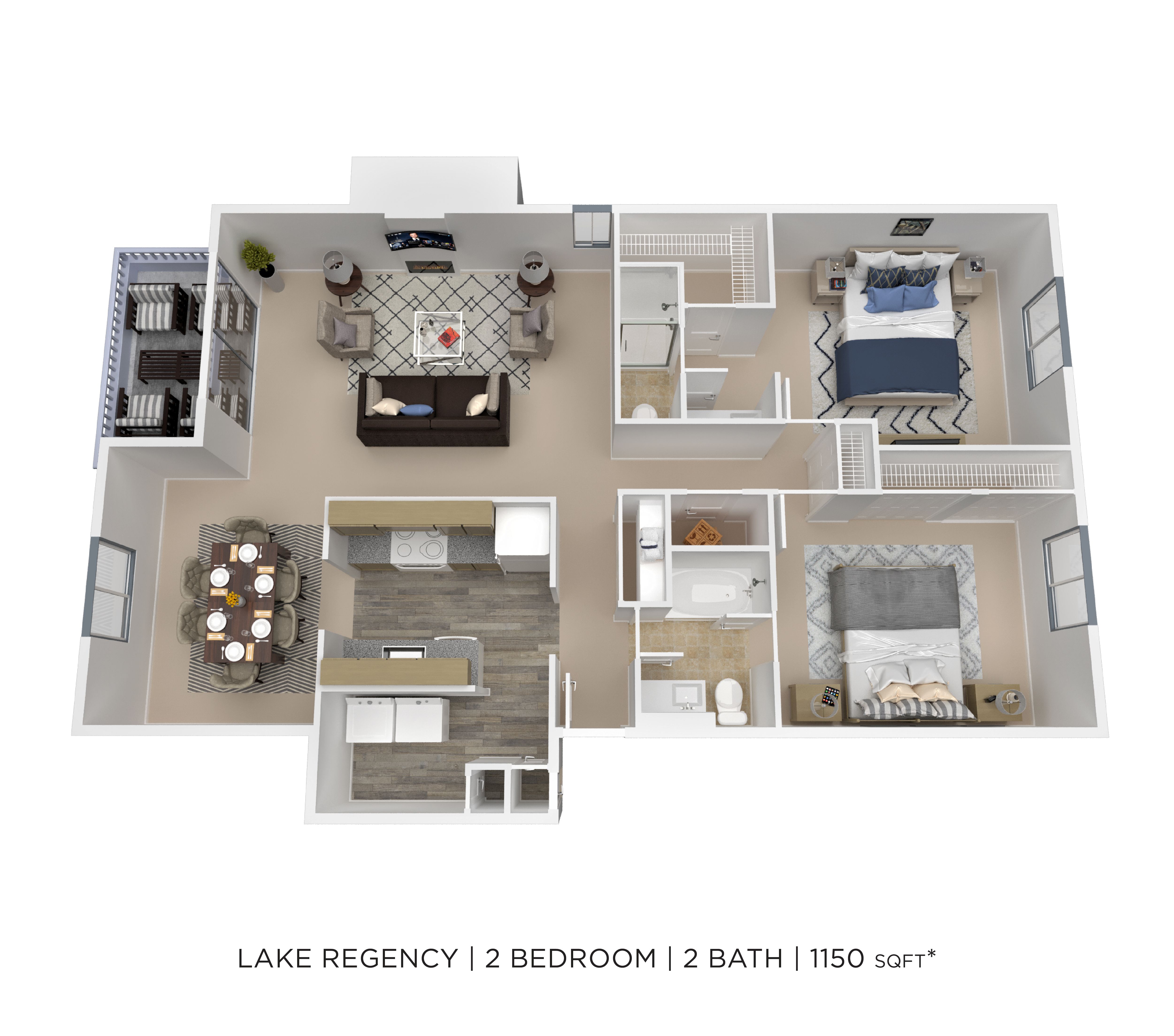 Two Bedroom 2 Bath - 1,150 sqft