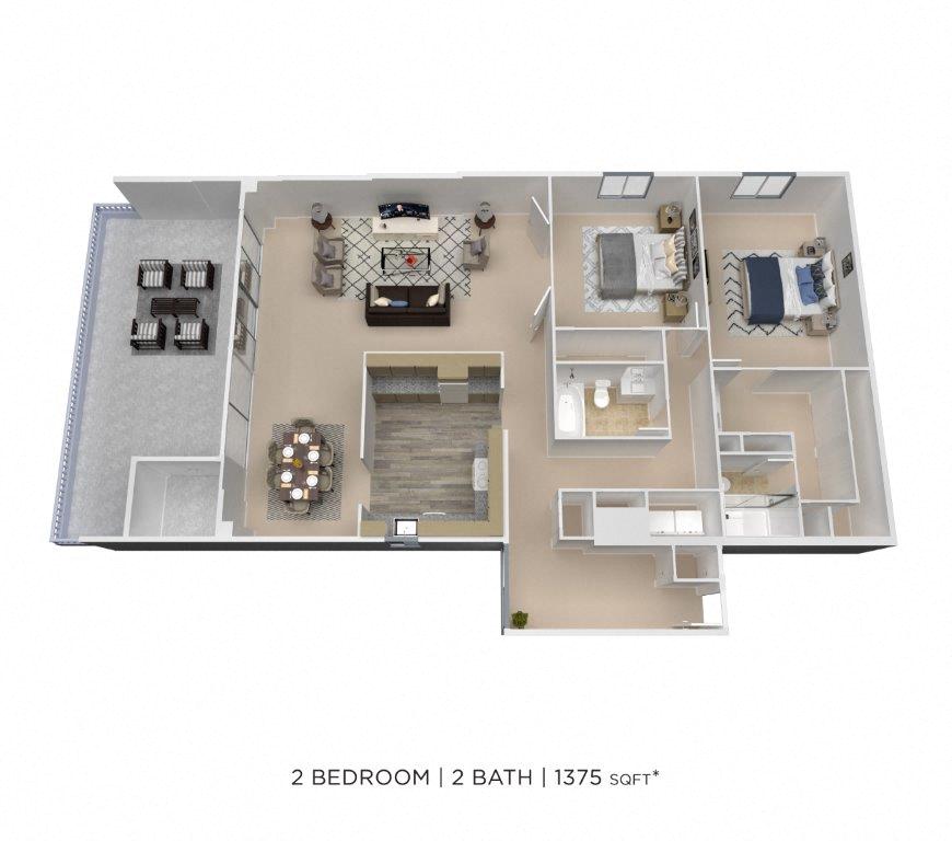 Two Bedroom 1.5 Bath - 1,375 sqft
